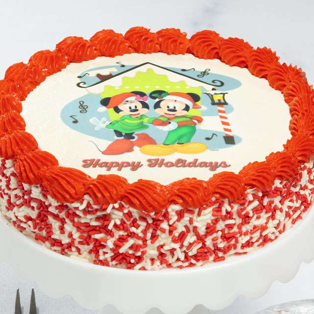 image of Mickey and Minnie Mouse Holiday Cake